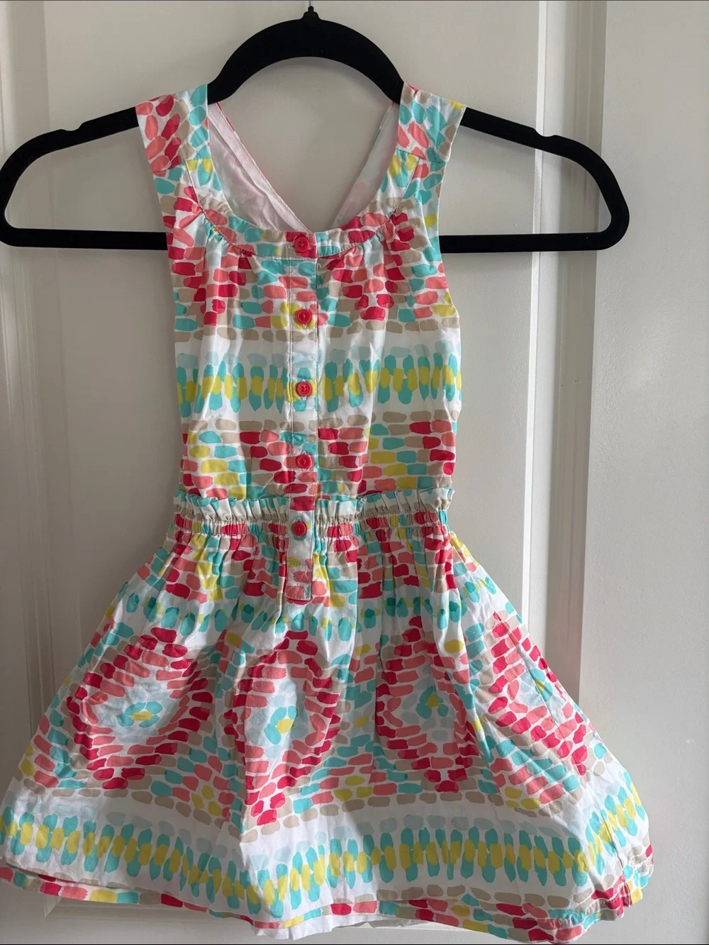 Girls Multicolor Printed Sundress - Pink, Yellow & Teal